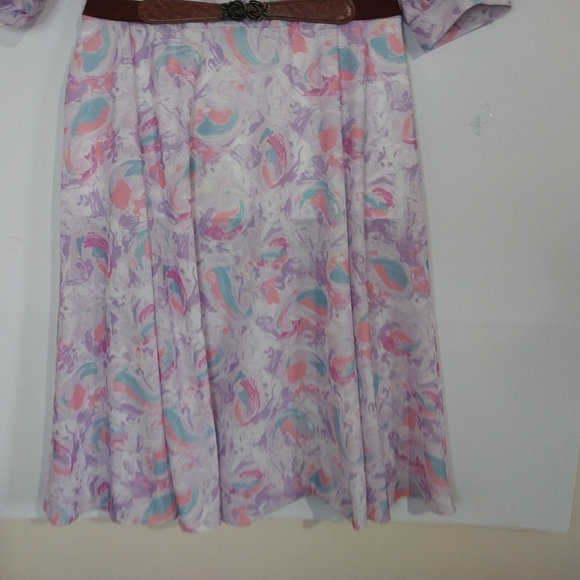 Vintage Pastel Patterned Midi Dress Made In U.S.A. Polyester - Picture 10 of 12